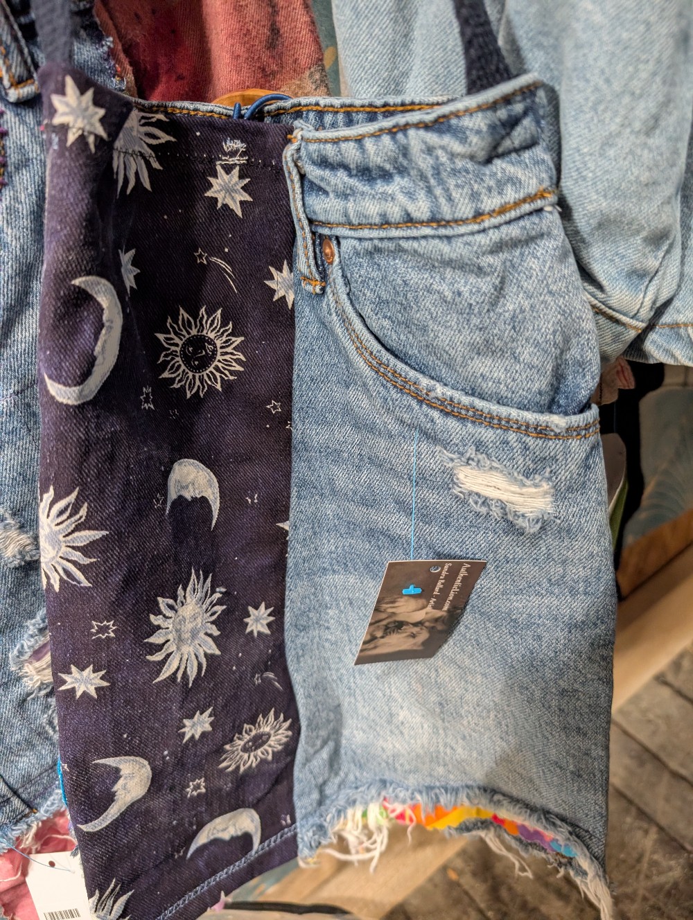 Cats with Buddhas Upcycled Jean Handbag