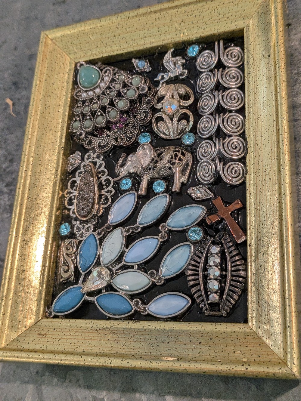 Medium Gold Framed Upcycled Jewelry Collage