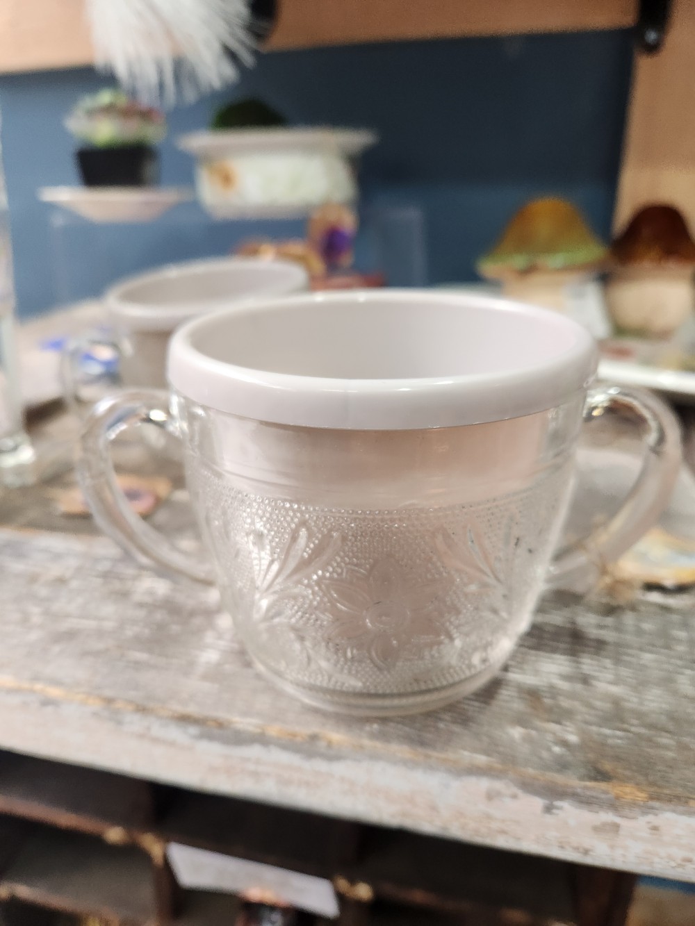 Clear Floral Etched Sugar Bowl