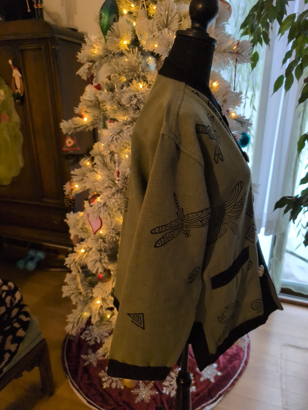 Dragonfly Green Black Cotton Jacket Size Medium