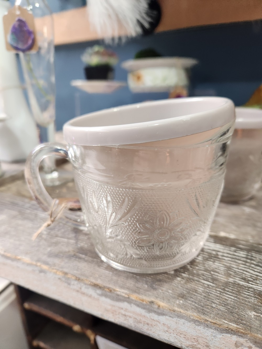 Clear Floral Etched Creamer