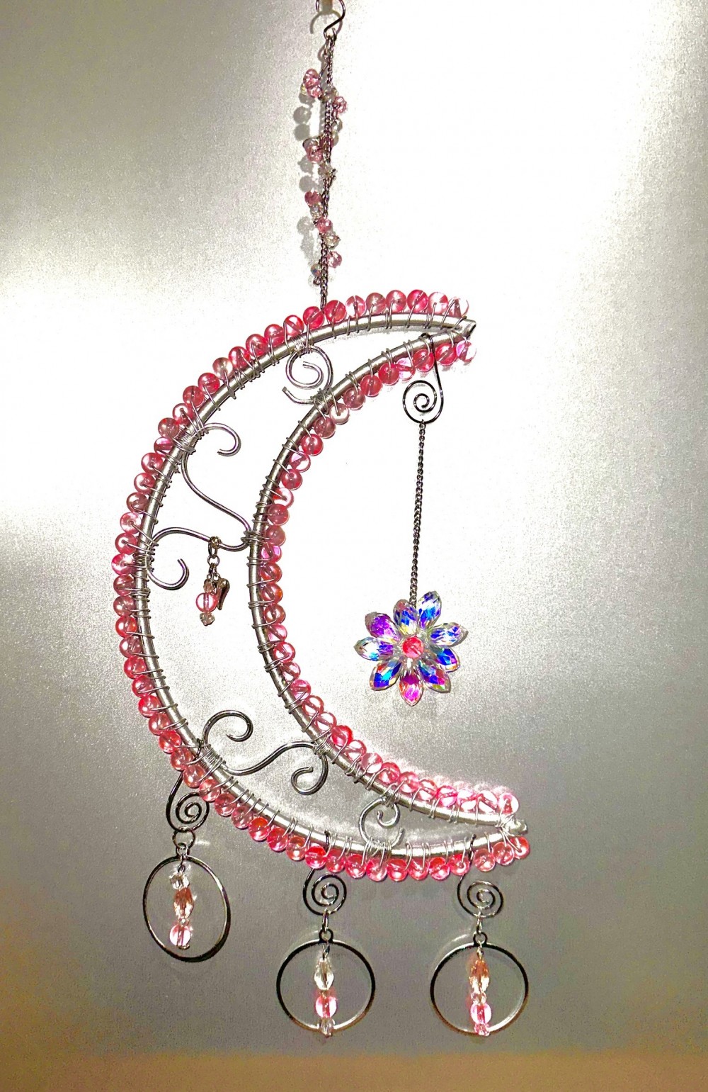 beaded moon suncatcher PINK LARGE