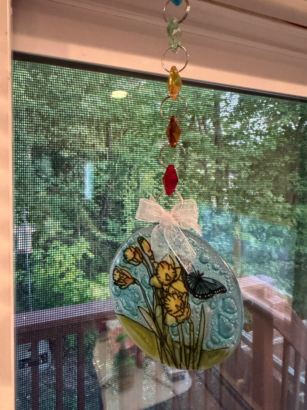 Glass Daffodils with Butterfly Chakra Bead Sun Catcher