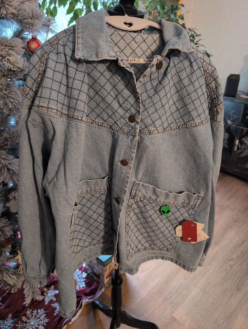 UFO Alien Jean Jacket Crazy Quilted Vintage