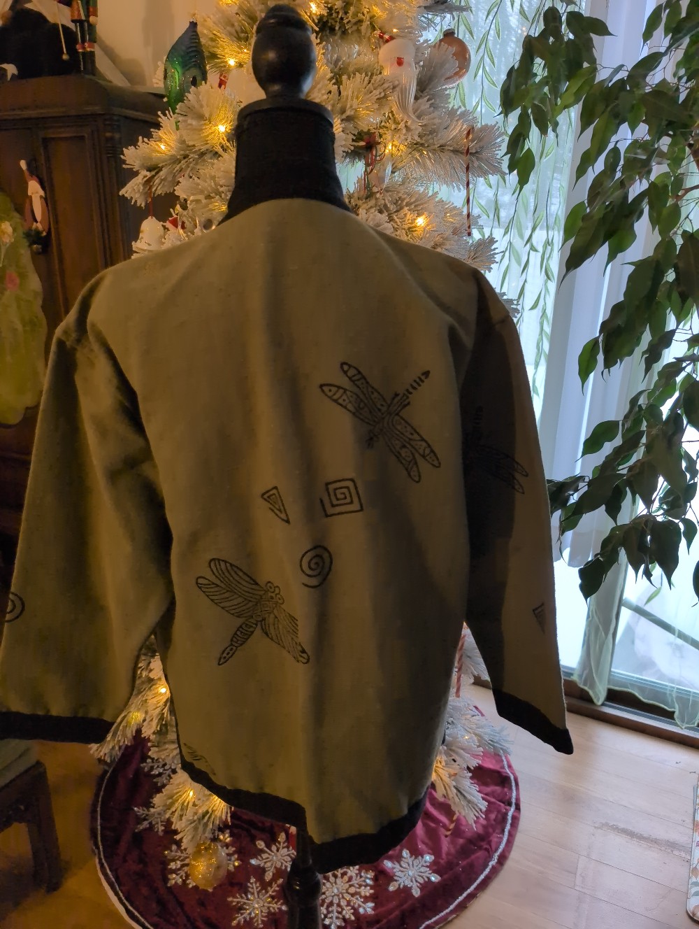 Dragonfly Green Black Cotton Jacket Size Medium