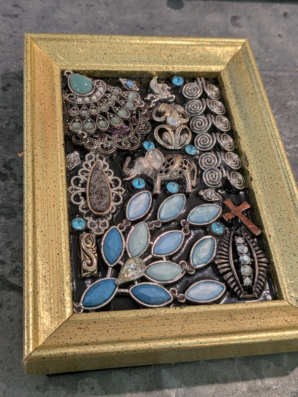 Medium Gold Framed Upcycled Jewelry Collage