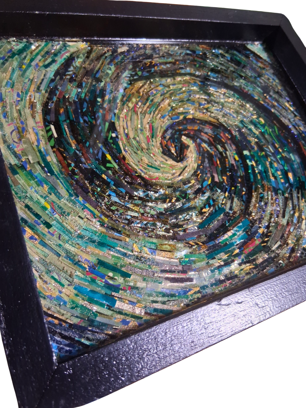 Large Resin and Cut up Paper Blue Spiral