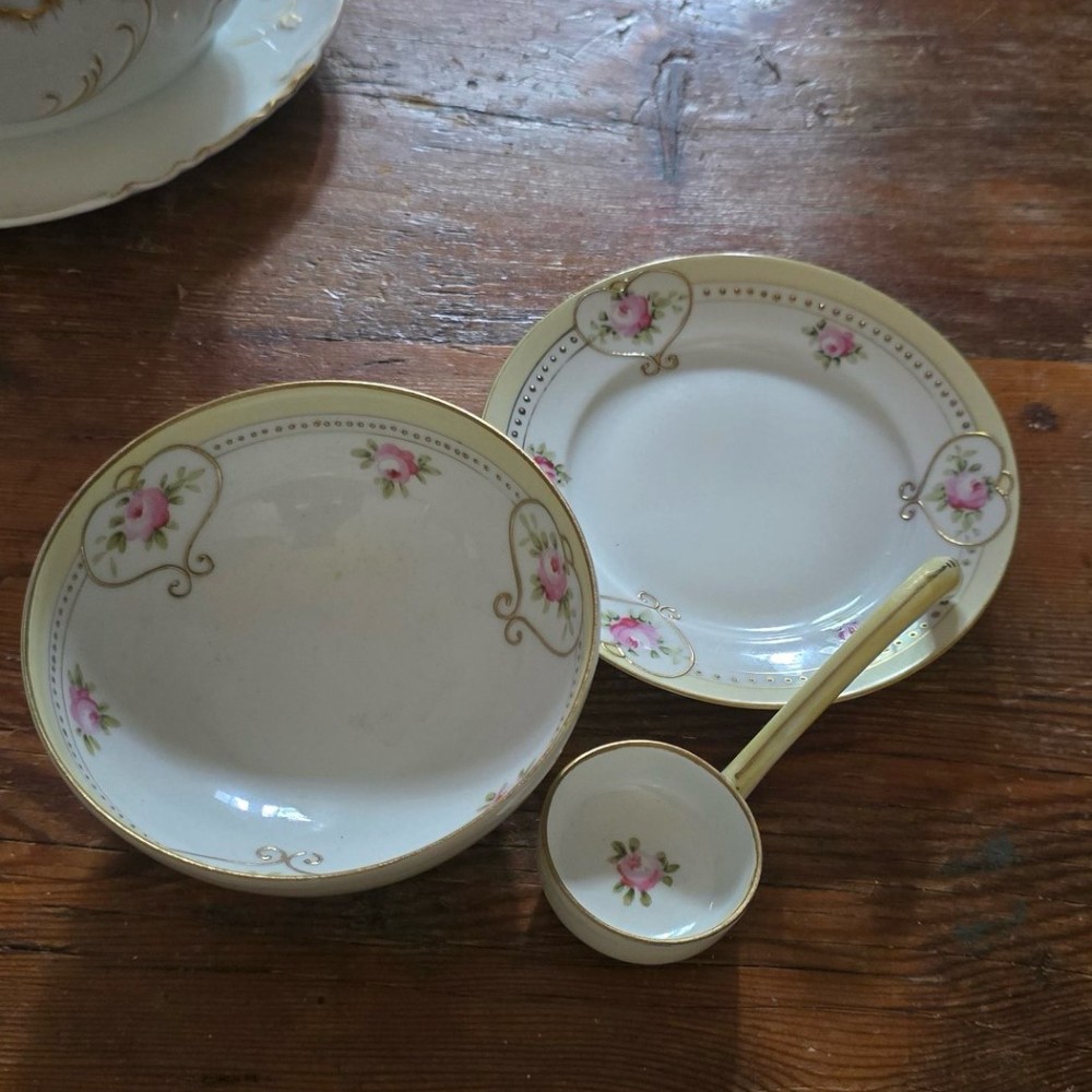 Antique Hand Painted 3 piece mayonnaise bowl
