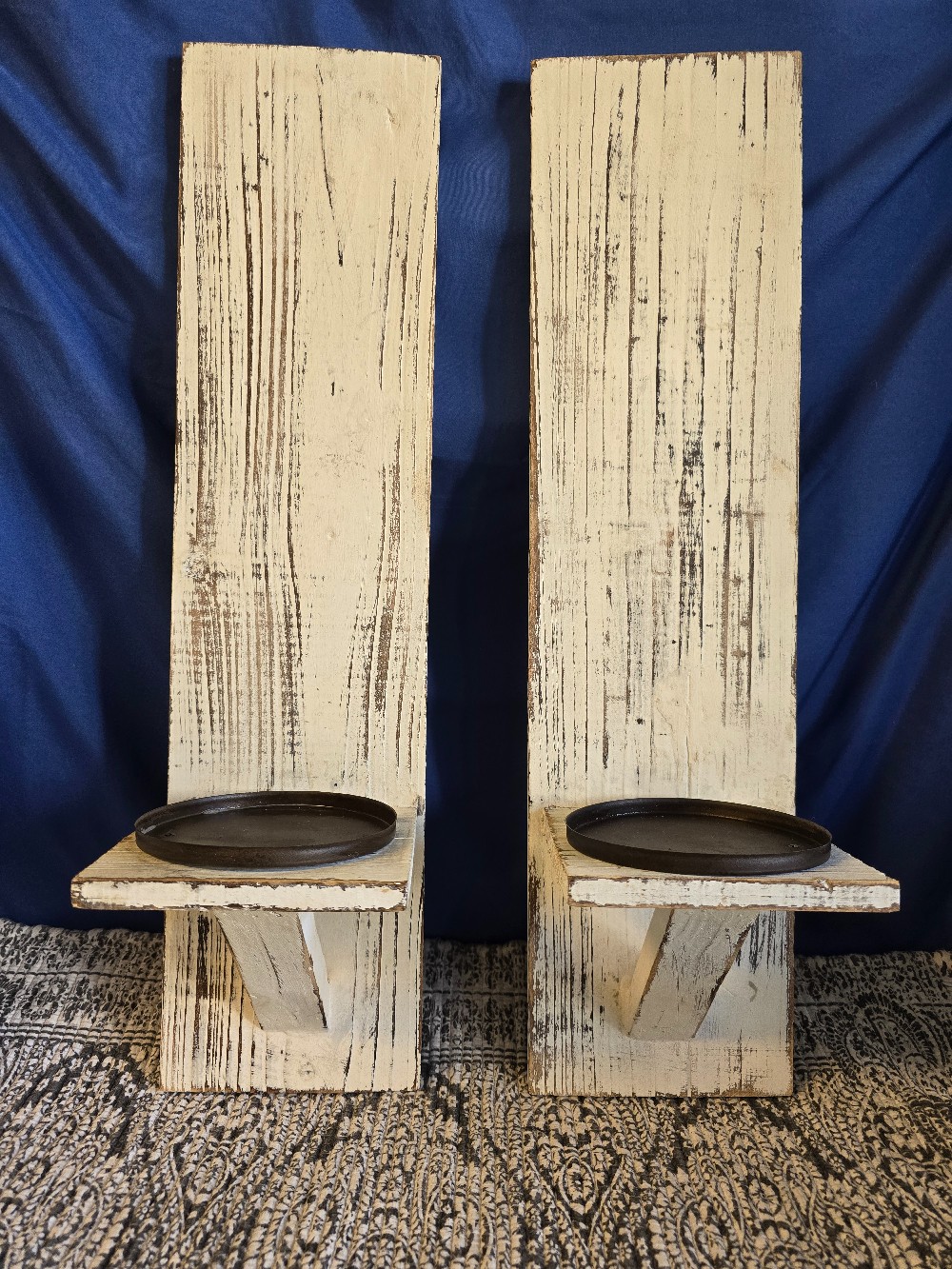 White Rustic Wall candleholder pair