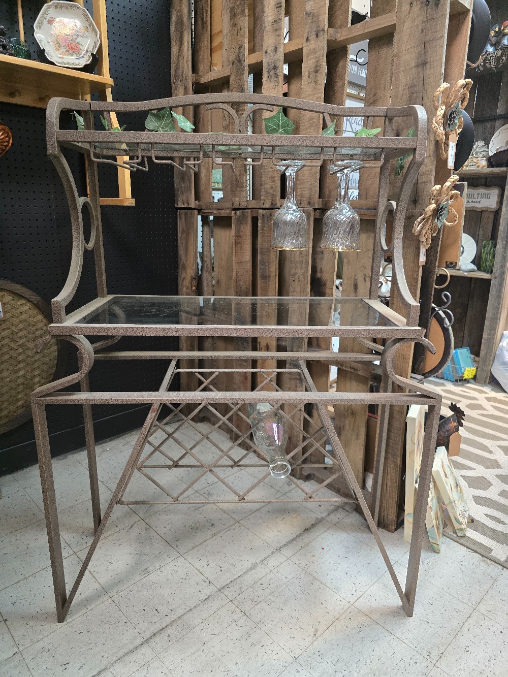 Metal Wine Rack with Glass Shelves