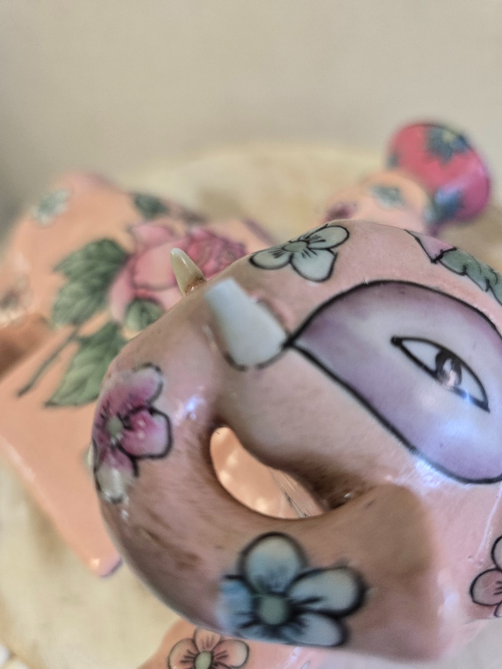 Chinese Porcelain Elephant Candleholder-1 tusk broken