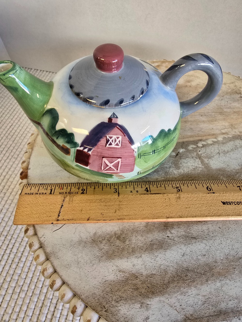 Barn Scene Teapot-1 chip