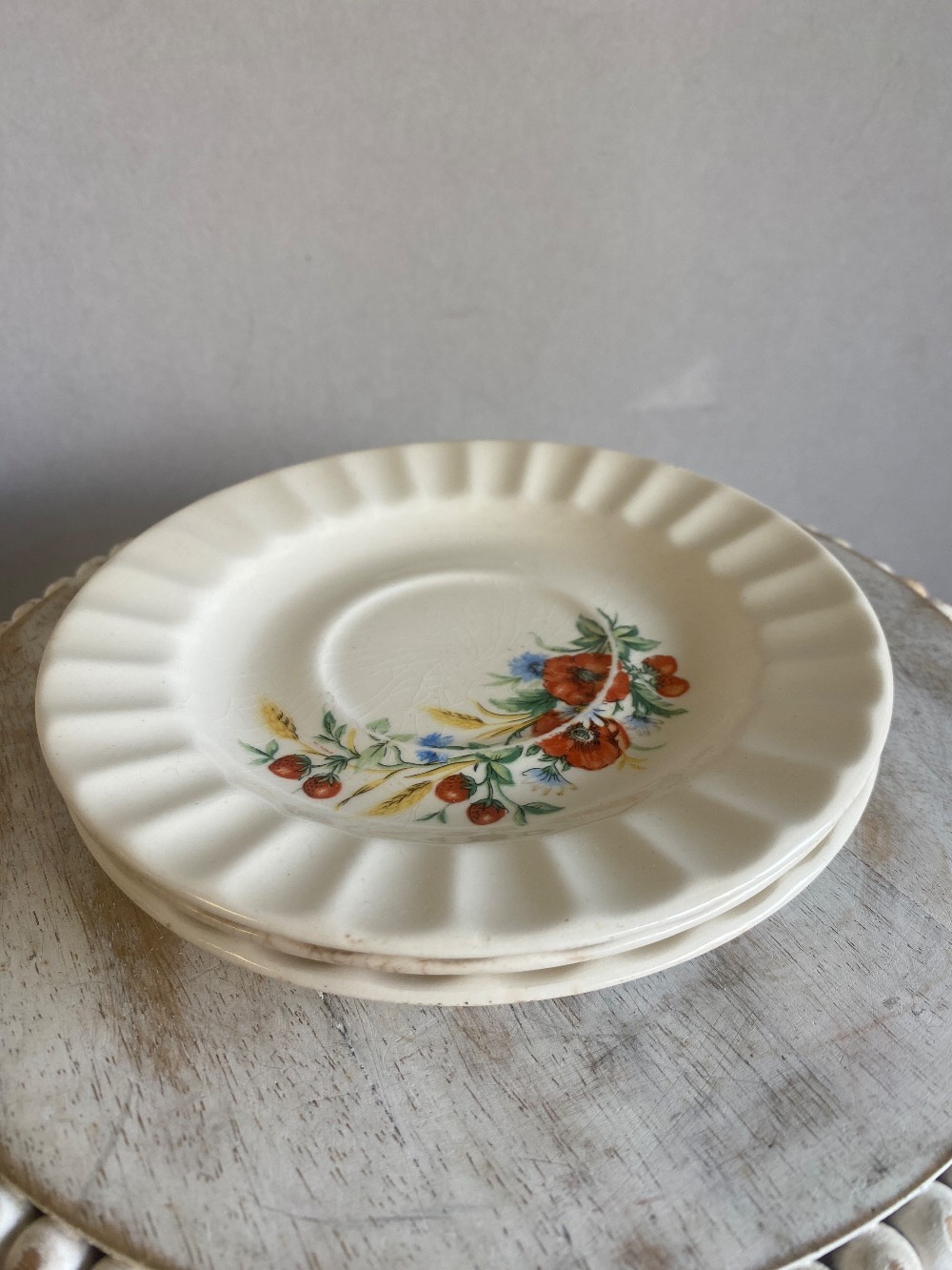 Set of 3 Vintage Saucers (One Cracked)