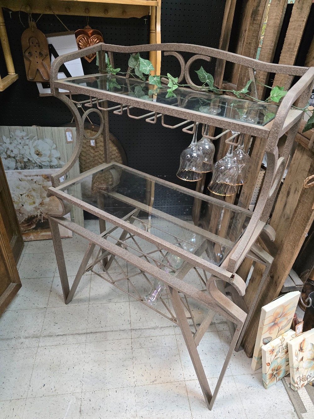 Metal Wine Rack with Glass Shelves