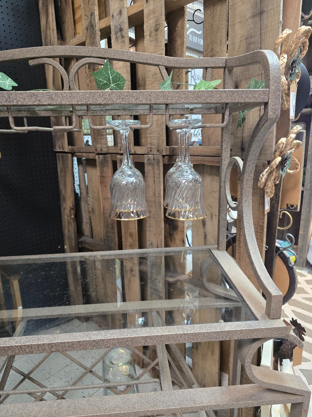 Metal Wine Rack with Glass Shelves