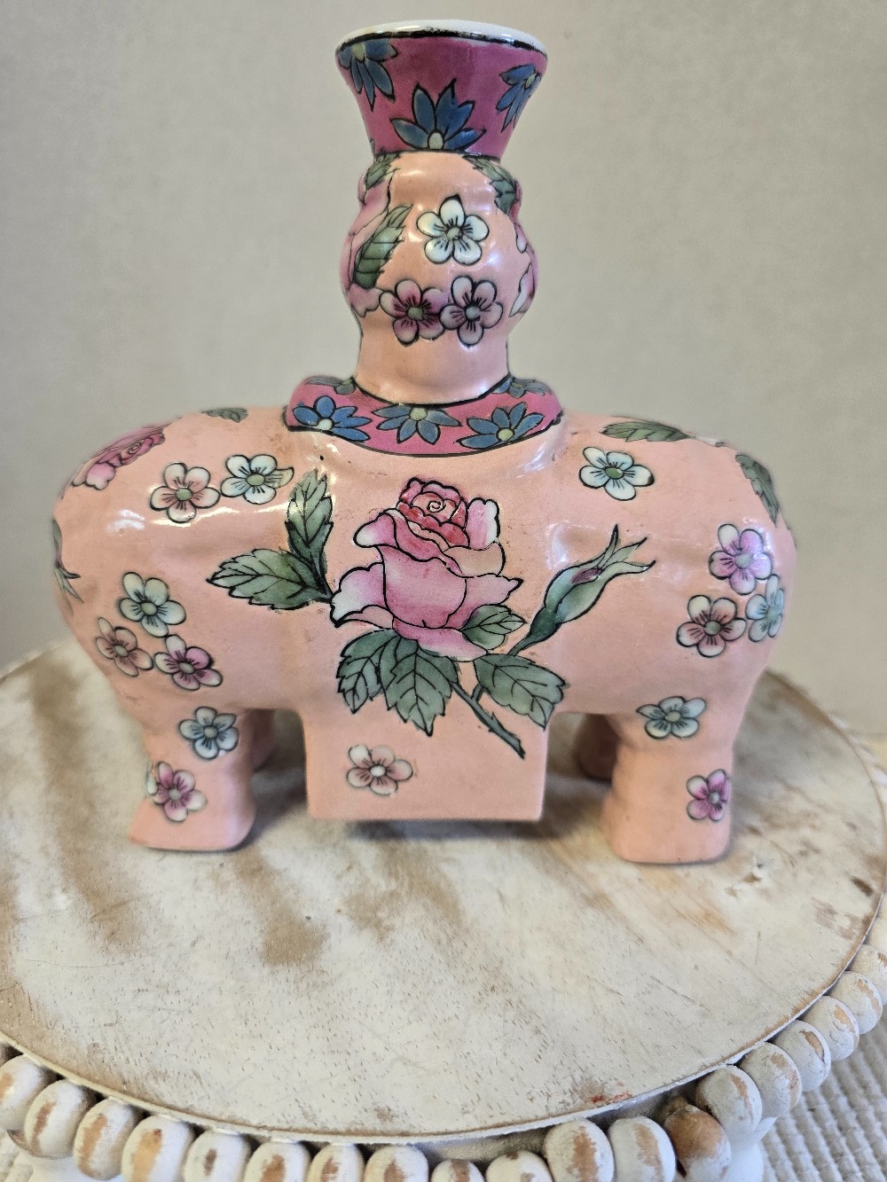 Chinese Porcelain Elephant Candleholder-1 tusk broken