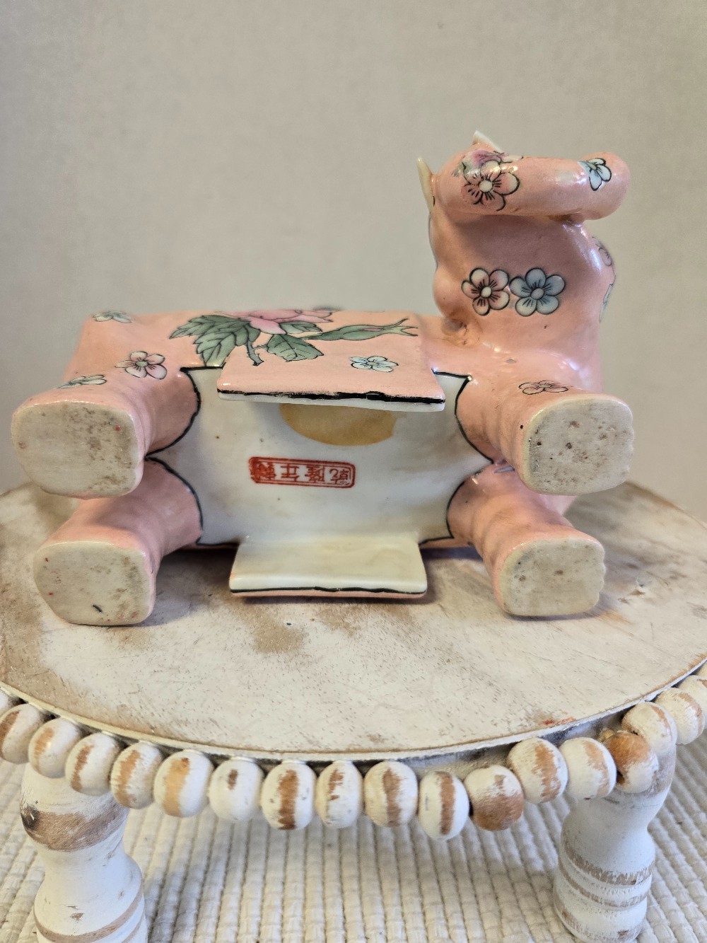 Chinese Porcelain Elephant Candleholder-1 tusk broken