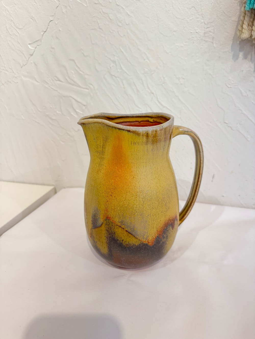 Yellow/ Peach Anagama fired pitcher