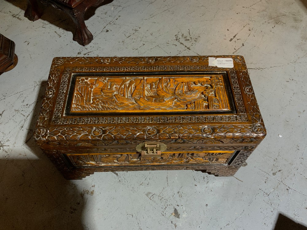 Vintage Chinese Hand Carved Wooden Chest