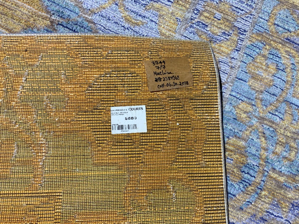 Aqua Silk Blue & Gold Print Rug - 160x225