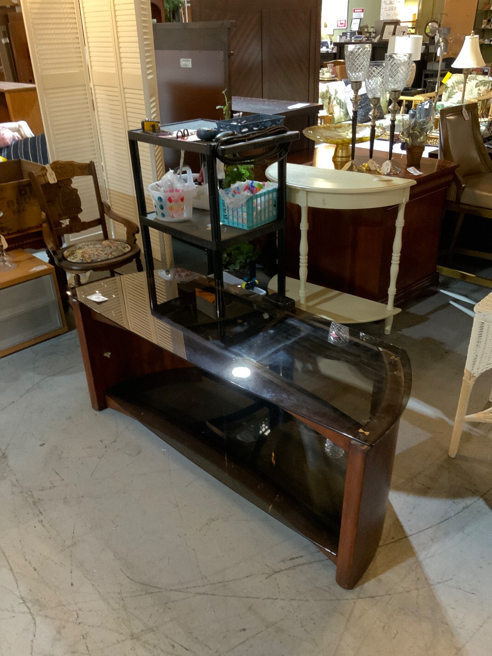 Dark Wood & Glass Tv Stand