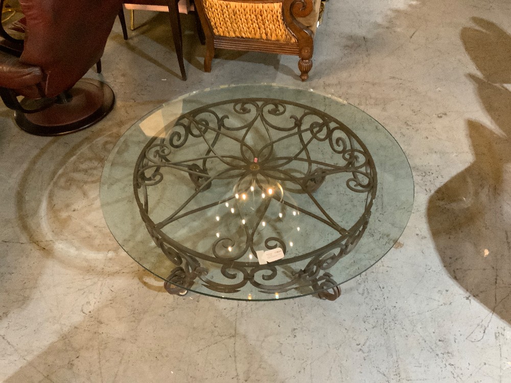 XL Round Glass Top Coffee Table w Metal Base