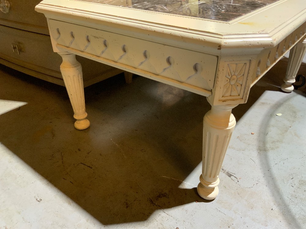 White Wood Marble Top Coffee Table w/ Drawers