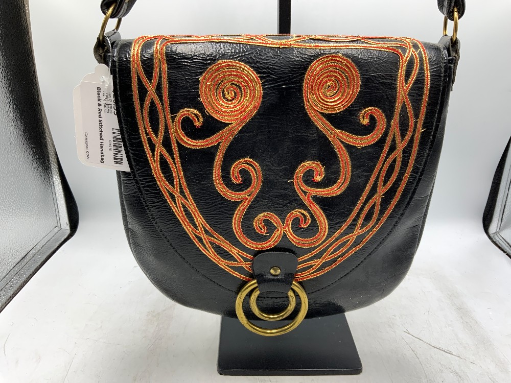 Black & Red Stitched Handbag