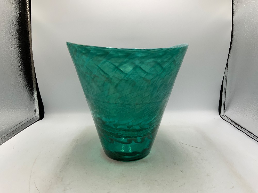 Crate & Barrel Murano Teal Glass Vase