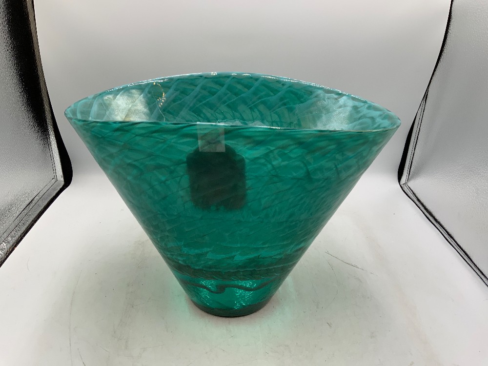 Crate & Barrel Murano Teal Glass Vase
