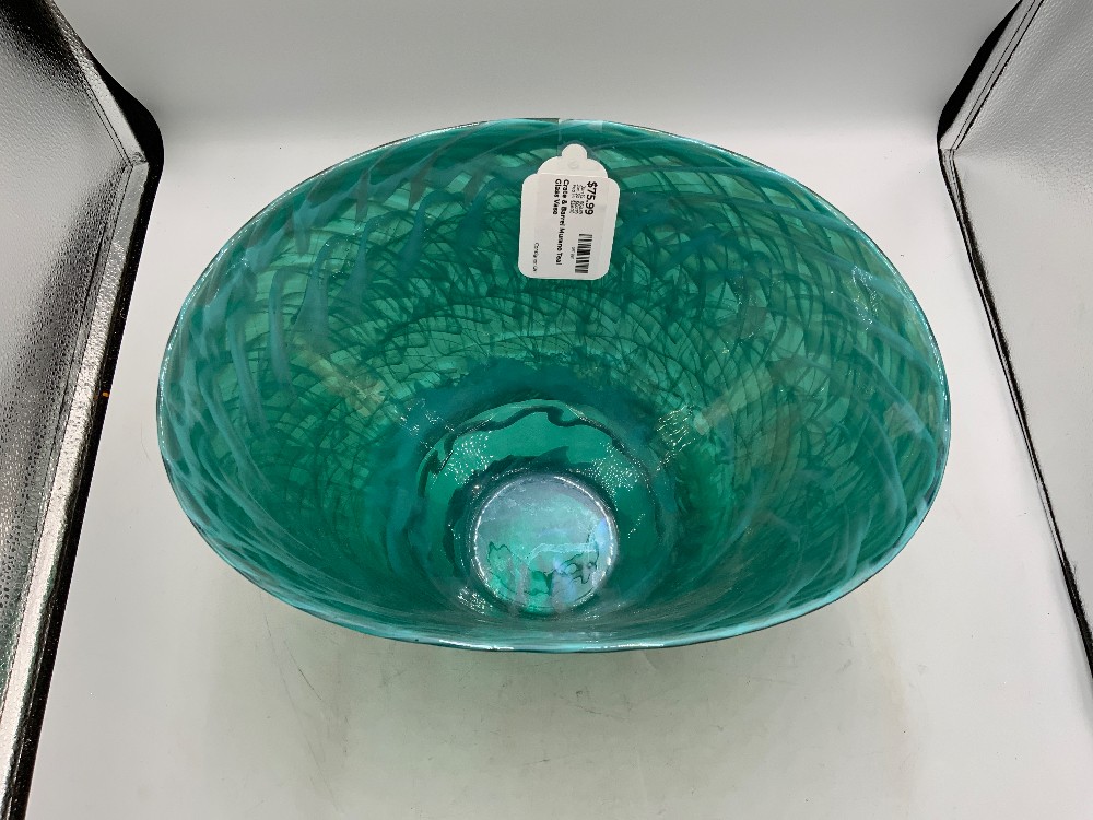 Crate & Barrel Murano Teal Glass Vase