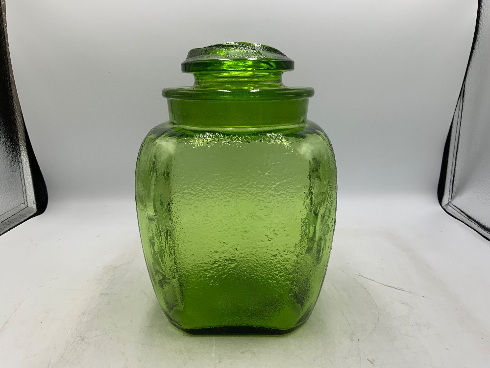 LE Smith Sand and Scroll Green Glass Canister set of 2