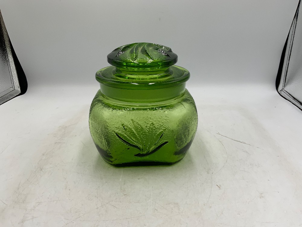 LE Smith Sand and Scroll Green Glass Canister set of 2
