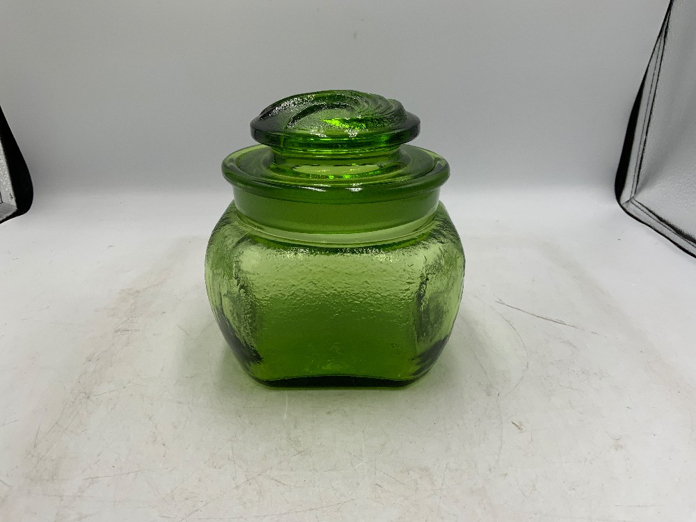 LE Smith Sand and Scroll Green Glass Canister set of 2