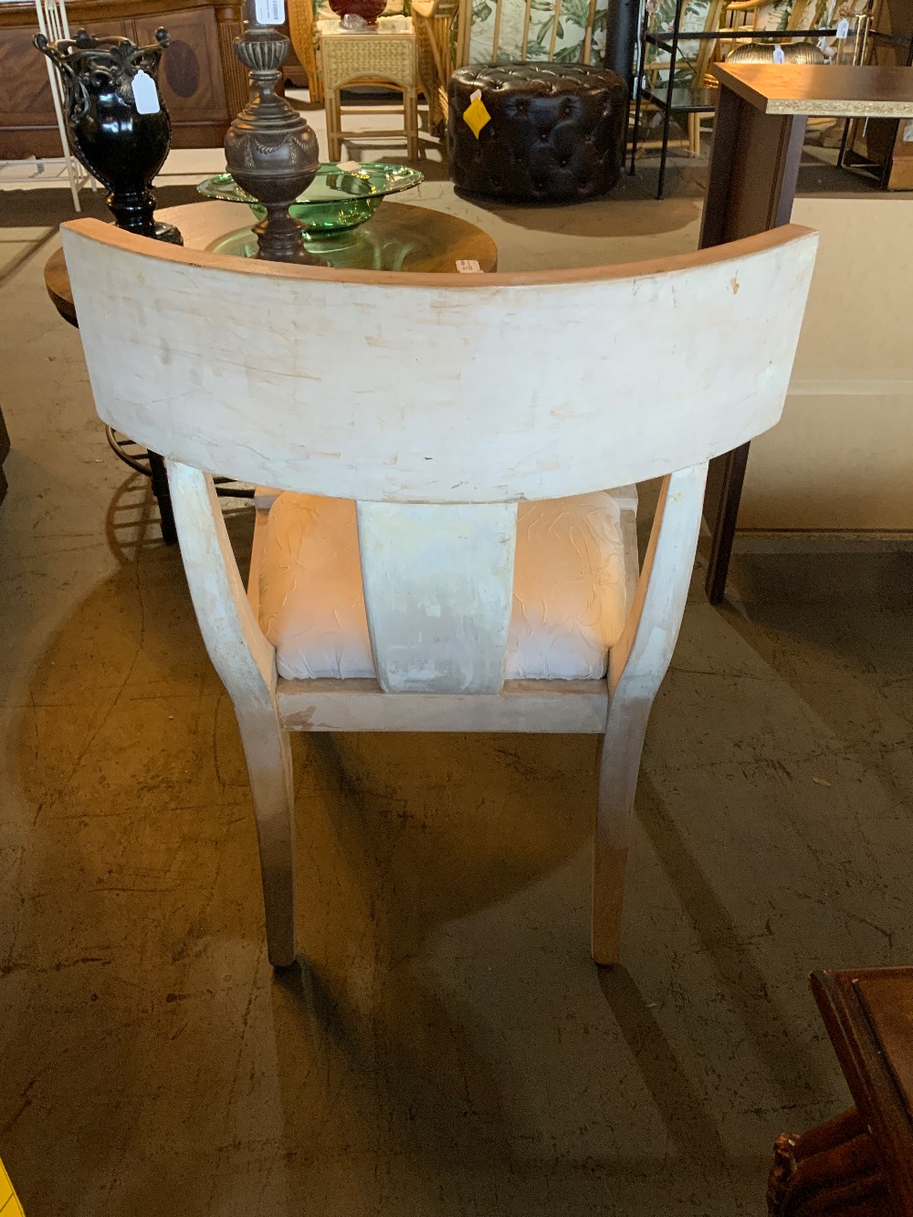 White Wood Accent Chair w/ Fluted Floral Cushion