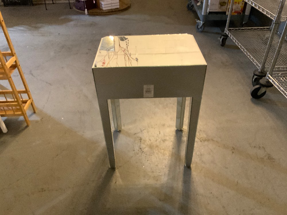 Mirrored Nightstand AS IS Crack on Right Back Corner