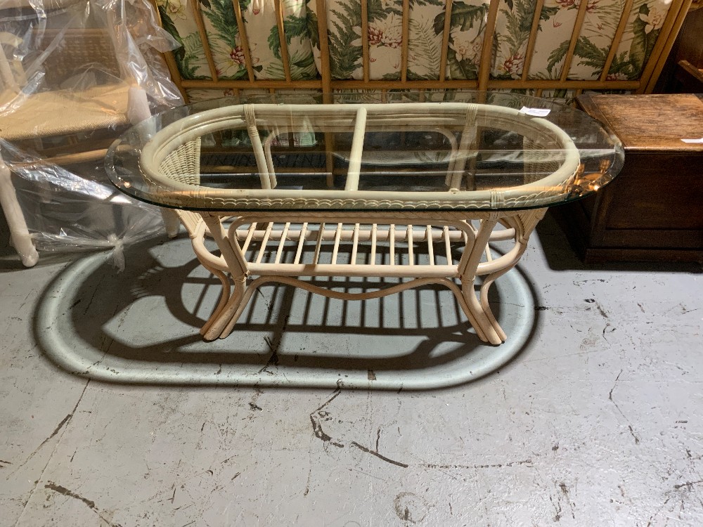 Leaders Casual Glass Top White Wicker Coffee Table