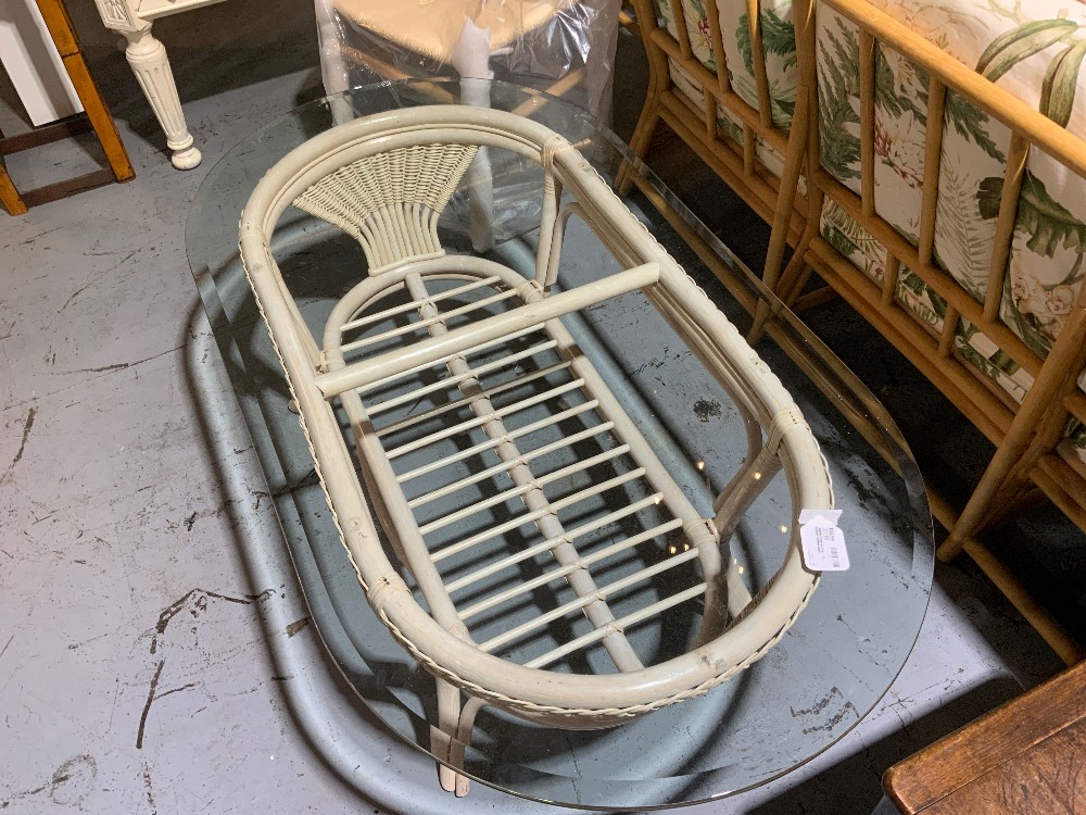 Leaders Casual Glass Top White Wicker Coffee Table