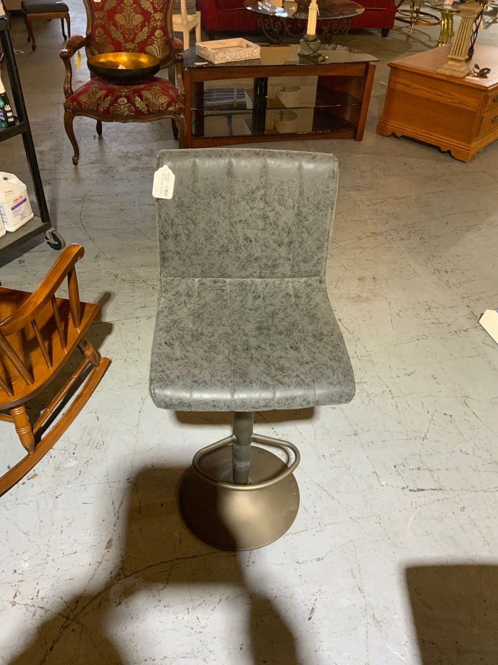 Dark Gray Leather Barstool