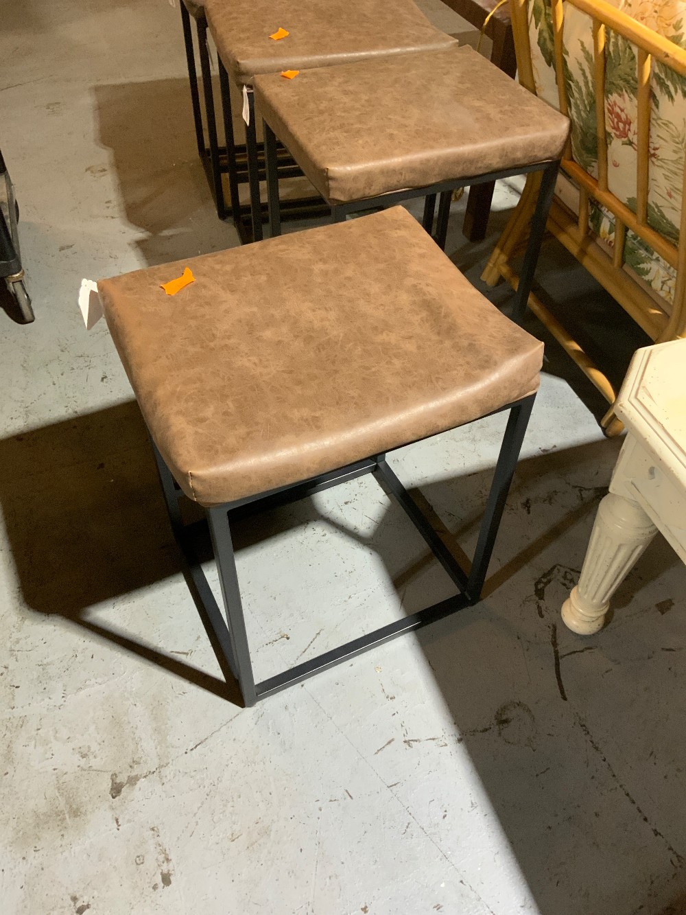 Counter Height Backless Brown seat Black Leg Stools