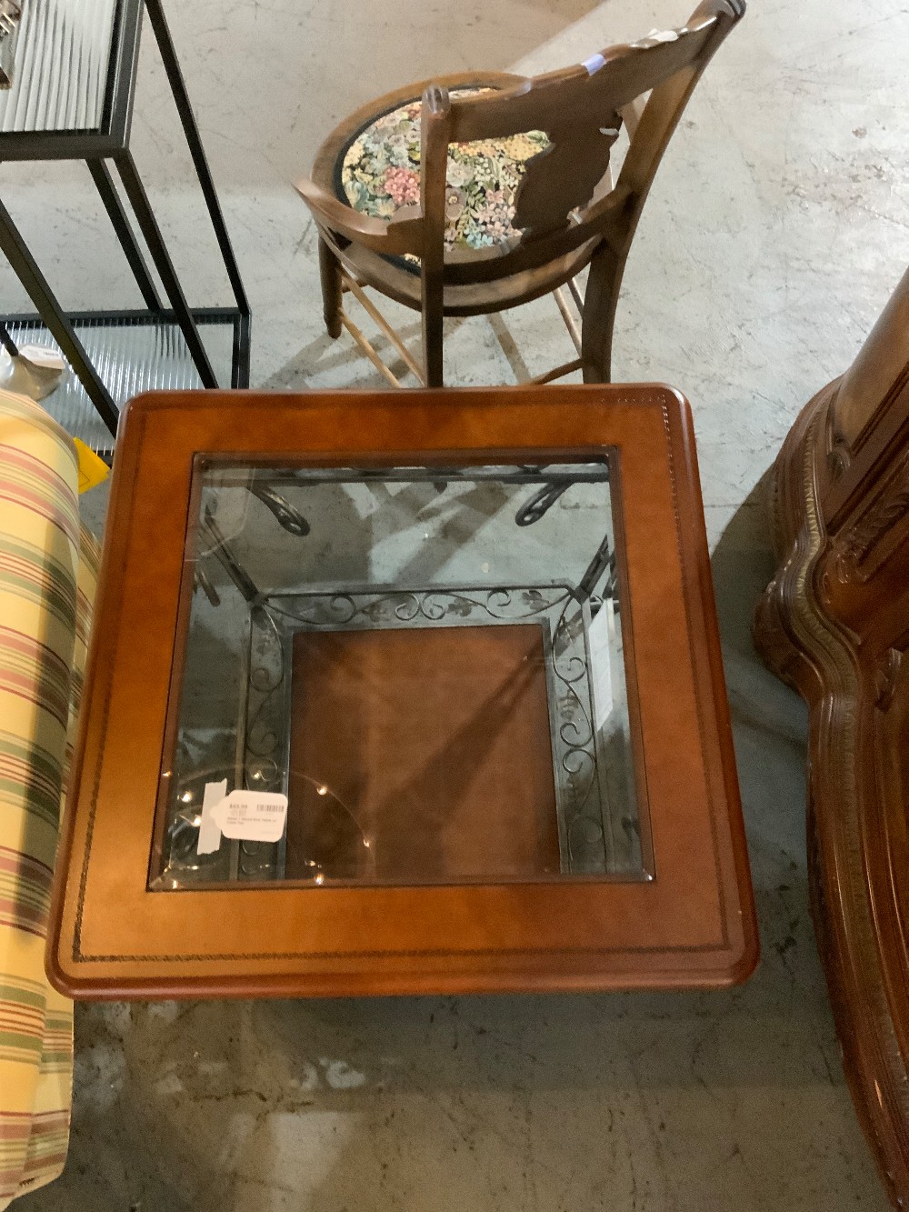 Metal + Wood End Table w/ Glass Top