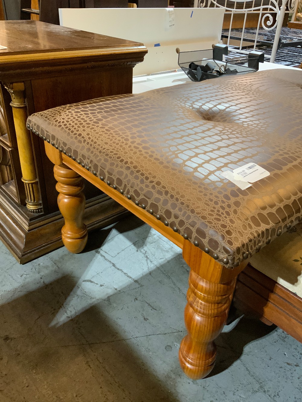 Leather & Wood Ottoman