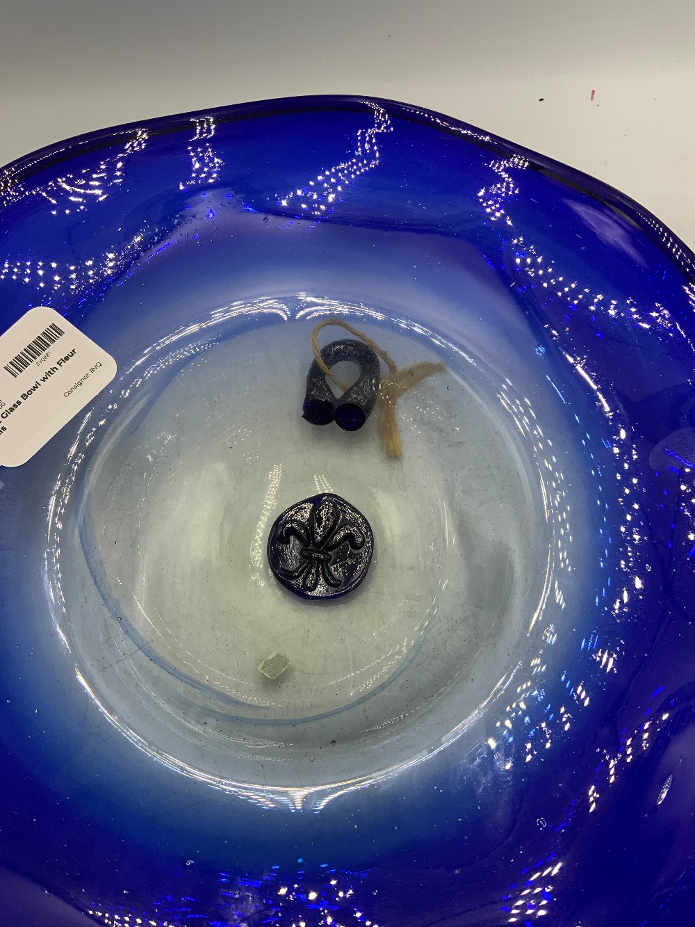 Cobalt Glass Bowl with Fleur De Lis