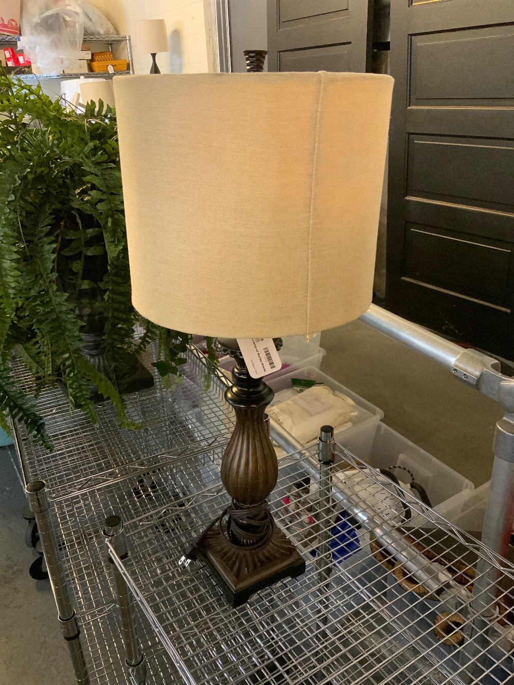 Bronze Lamp w/ Burlap Shade