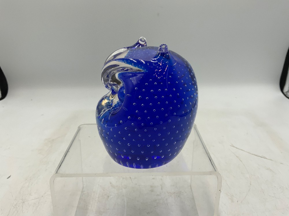 Blue Glass Owl Paperweight