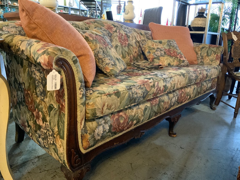 Floral/Wood Couch w/ Pillows