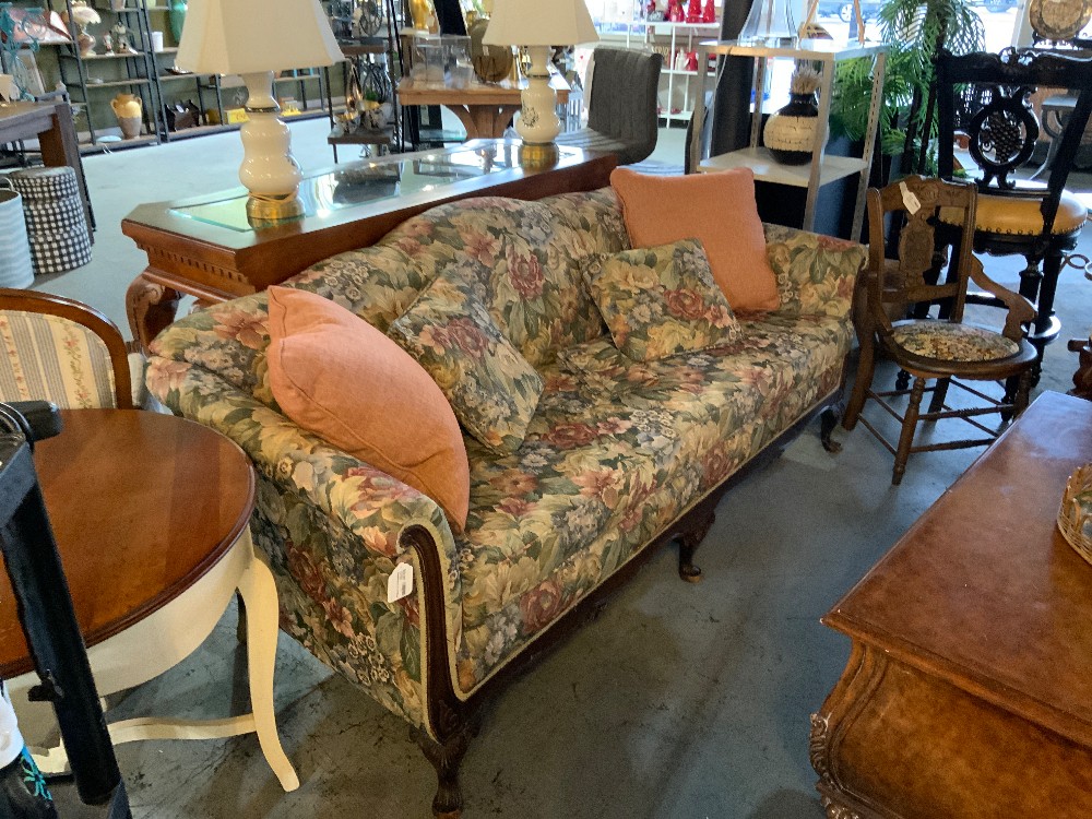 Floral/Wood Couch w/ Pillows