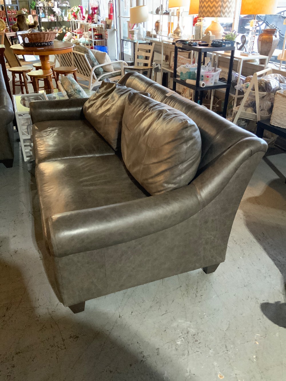 Arhaus Leather Grey Sofa