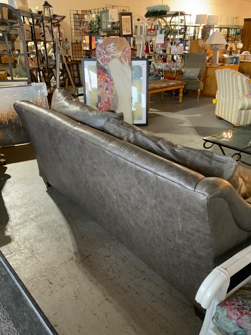 Arhaus Leather Grey Sofa