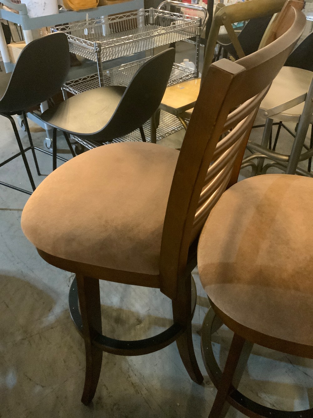 Wood Barstools w/ Tan Cushion